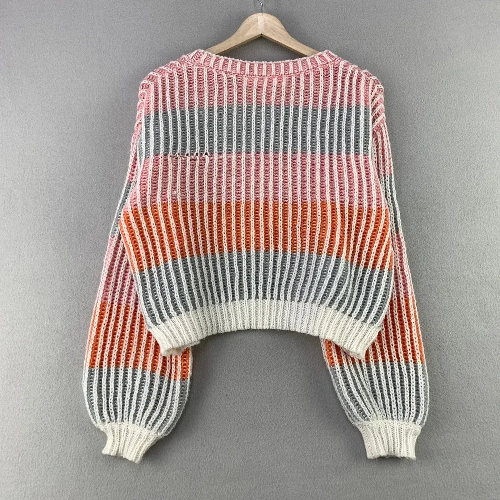 Altar'd State Sweater Womens XS Multi Color Striped Cropped Knit Boho Oversized